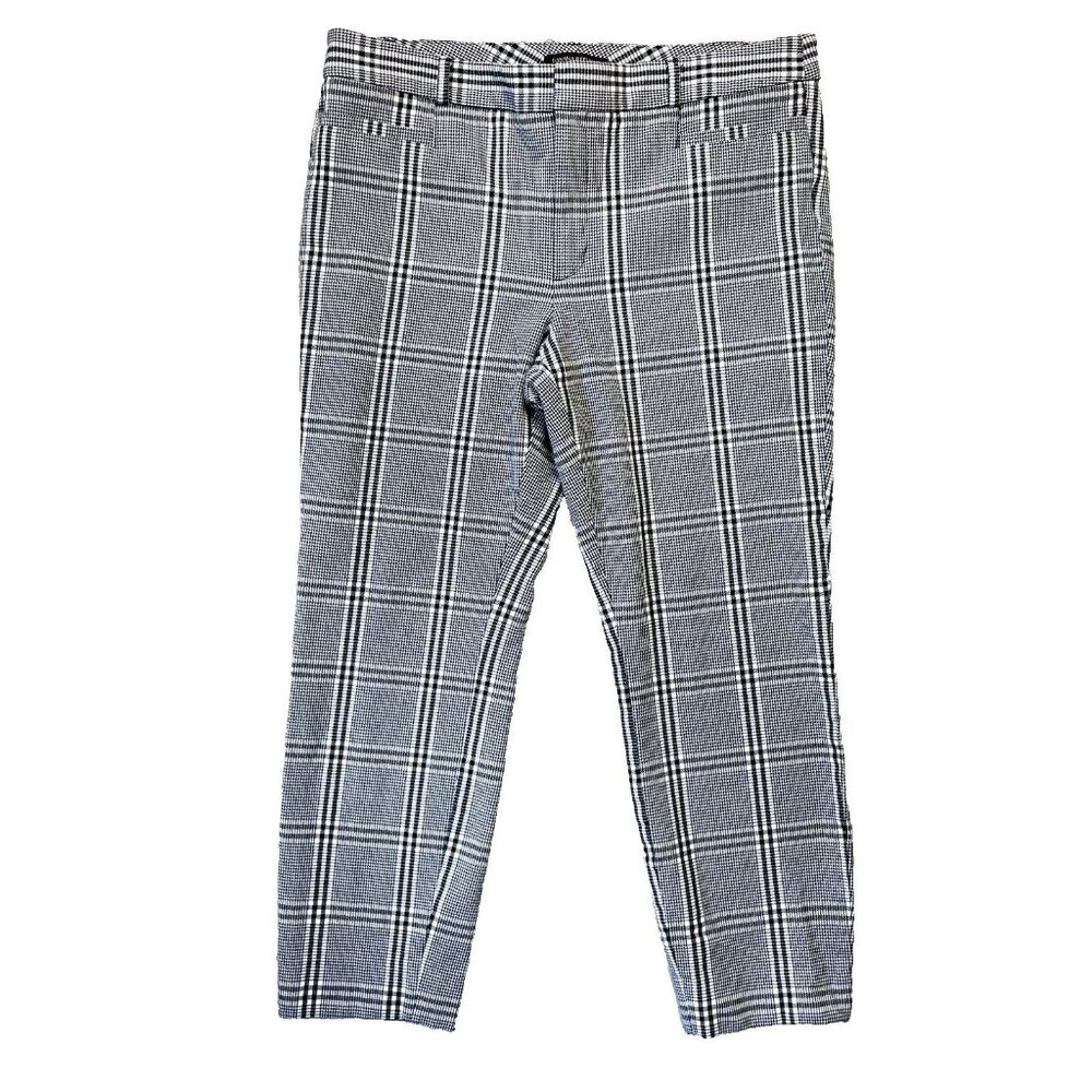 Banana Republic Pants Women Sz 12 Black White Sloan Houndstooth Plaid‎ Stretch
